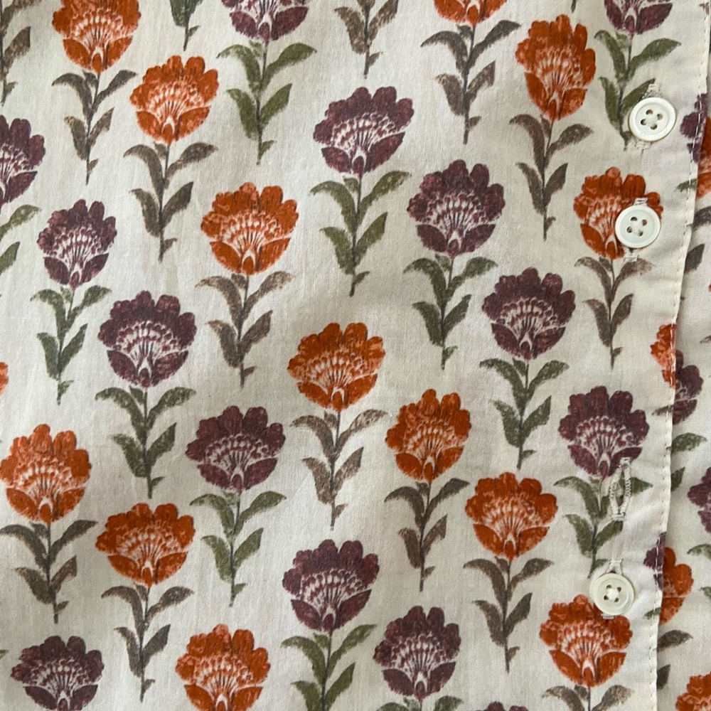 Sundance Ivory Floral Split-Neck Blouse with Orange and Purple Flowers - Picture 4 of 10